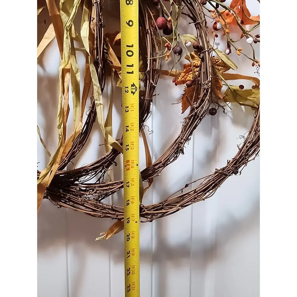 Fall Autumn Grapvine Halloween Pumpkin Wreath Thanksgiving Door Decor 24